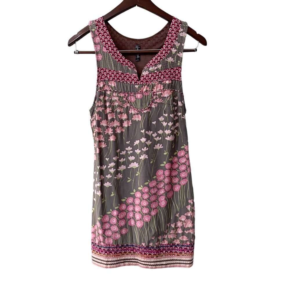 Free People Sleeveless Floral Boho Split V-Neck Shift Dress Womens 2 Fairycore - Picture 1 of 10